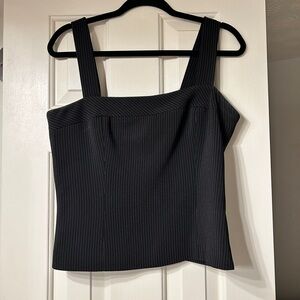 Tahari Top Womens 8 Black Pinstripe Striped Sleeveless Square Neck Casual Career
